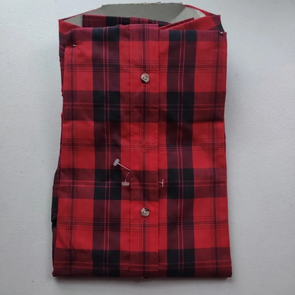 Vintage 80s HATHAWAY Shirt Biddeford Poplin Red Plaid Button Up Men's XL NWOT - Picture 2 of 7